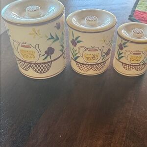 Vintage hand painted ceramic canister set